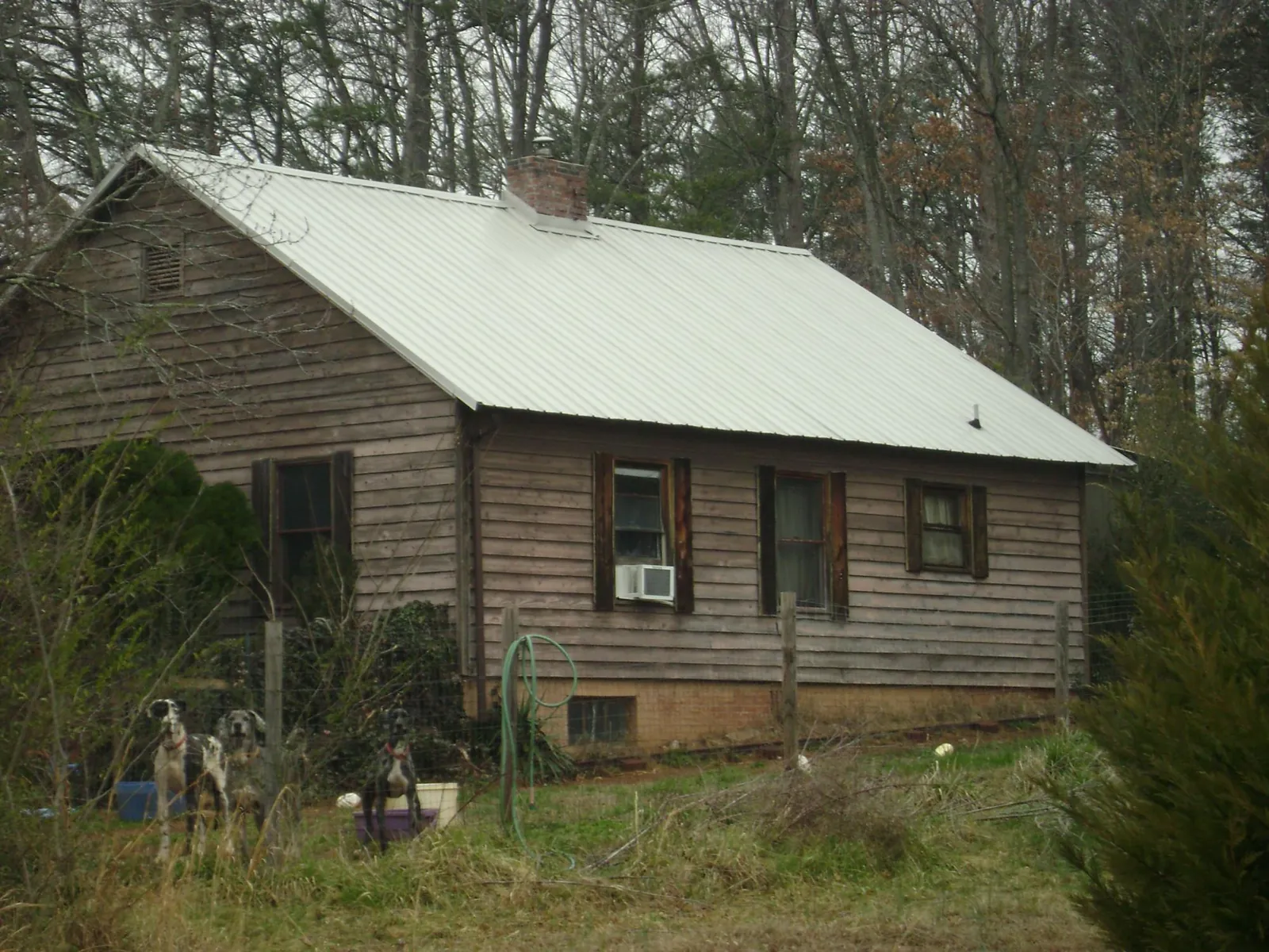 White metal roof on an old wood sided farmhouse, from a Asphalt Shingle Roof Repair job in Columbia Station